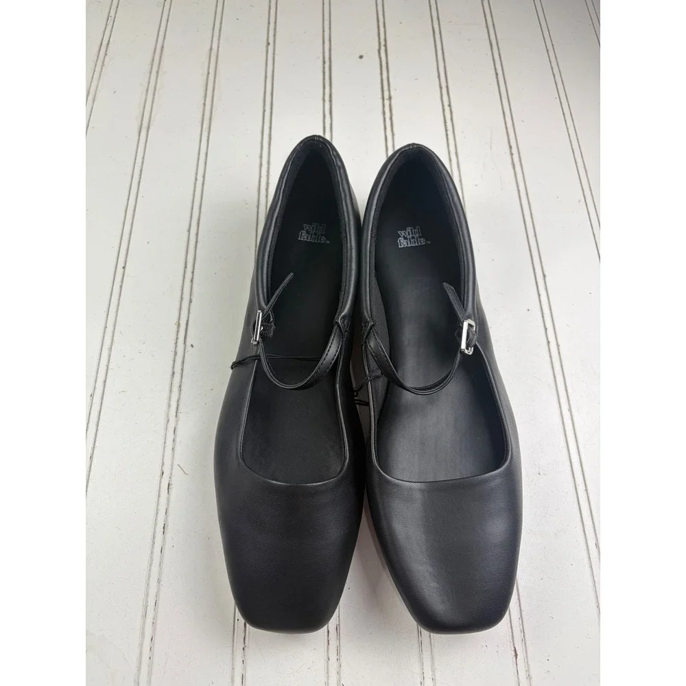 Wild Fable Elsa Black Leather Mary Jane Ballet Dress Flats Women's Size 10